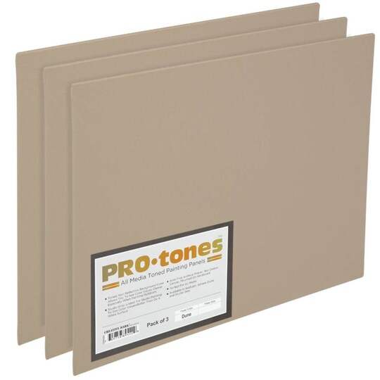 Paramount; Paramount Pro-Tones All-Media Toned Canvas Panels 3-Pack - Triple-Primed 100% Cotton Canvas, Non-Reflective Colors - Dune 6x8"; Category:Canvas Panels; Image:1